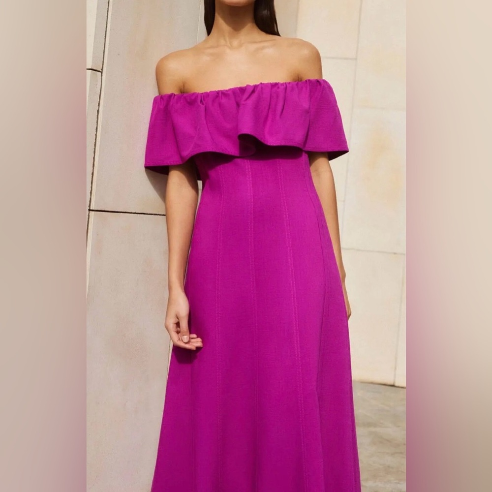 Me + Em Statement Frill Maxi Dress In Iris Size 2